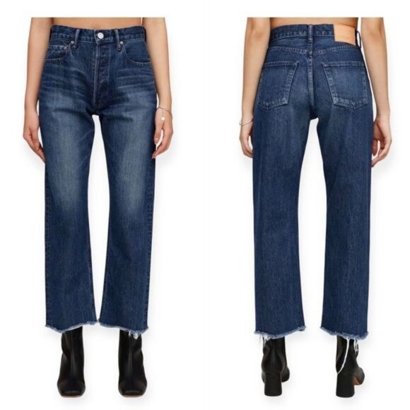 MOUSSY VINTAGE Capac Wide‎ Straight Cropped Jeans with Frayed Hem, 25, NWT - Picture 1 of 16